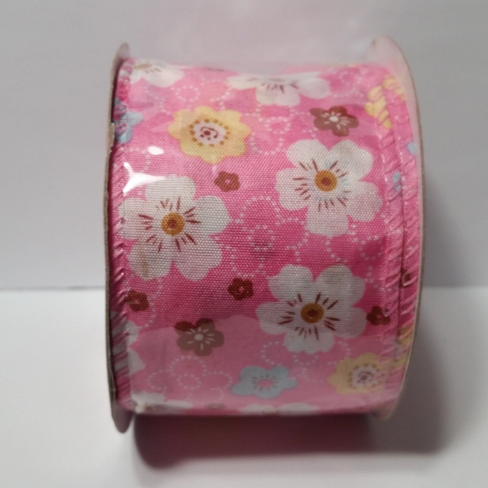 Wired Ribbon 2.5" Light Pink Flowers